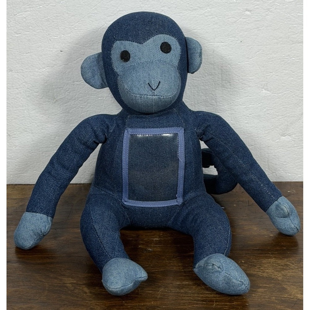 Vintage Pier 1 Imports Denim Monkey Picture Holder Stuffed Animal